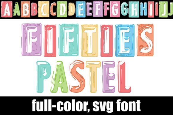 Step into a retro time machine with Fifties Pastel, a beautifully distressed full-color SVG font that captures the Mid-Century Modern spirit. This retro display typeface uniquely frames clean, milk-white block letterforms within chunky, colored rectangles, mimicking the hand-carved look of vintage woodblocks or letterpress tiles. Stylized with a gorgeous, textured wood-grain or distressed paint overlay, its sun-bleached pastel palette radiates a laid-back, mid-century kitchen charm. Fifties Pastel is an exceptional choice for vintage diner menus, nostalgic lifestyle branding, classic poster designs, and handcrafted hobby logos. It delivers a strong sense of unyielding professional structure and legendary retro-coolness to your visual identity, giving your titles an instantly timeless, hand-stamped prestige.